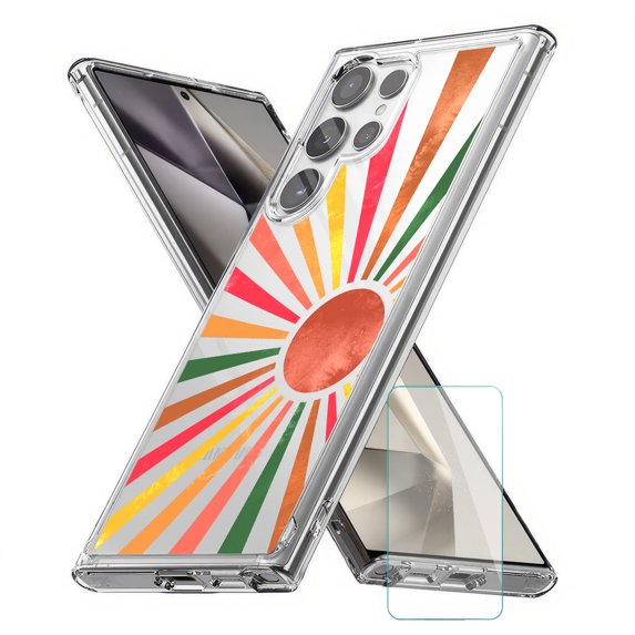 TalkingCase Slim Fit Phone Case Compatible for Samsung Galaxy S24 Ultra(Not S24, S24+ Plus), Bright Sun Print, w/ Glass Screen Protector, Lightweight,Flexible, USA Print