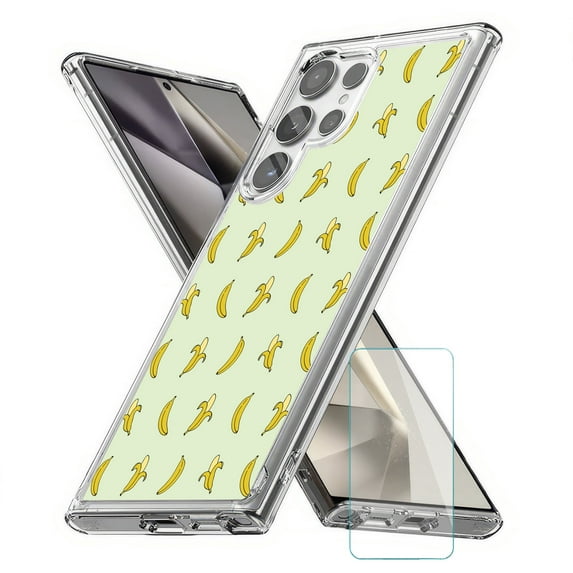 TalkingCase Slim Fit Phone Case Compatible for Samsung Galaxy S24 Ultra(Not S24, S24+ Plus), Cute Bananas Print, w/ Glass Screen Protector, Lightweight,Flexible, USA Print