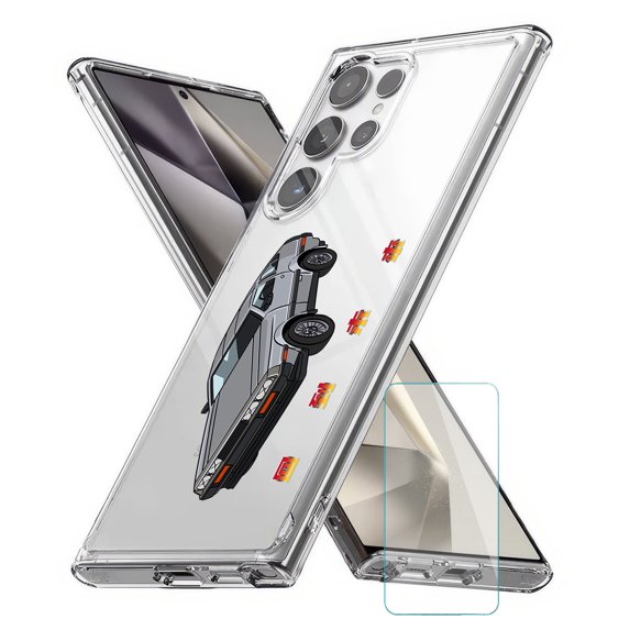 TalkingCase Slim Fit Phone Case Compatible for Samsung Galaxy S24 Ultra(Not S24, S24+ Plus), DeLorean Print, w/ Glass Screen Protector, Lightweight,Flexible, USA Print