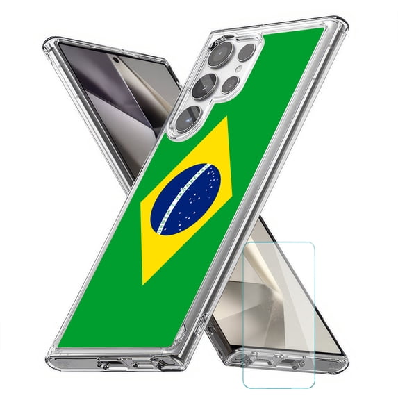 TalkingCase Slim Fit Phone Case Compatible for Samsung Galaxy S24 Ultra(Not S24, S24+ Plus), Flag Brazil Print, w/ Glass Screen Protector, Lightweight,Flexible, USA Print