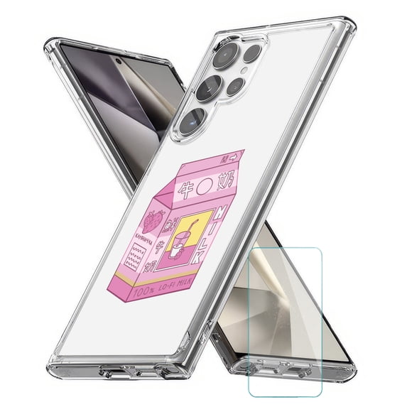 TalkingCase Slim Fit Phone Case Compatible for Samsung Galaxy S24 Ultra(Not S24, S24+ Plus), Lo Fi Milk Print, w/ Glass Screen Protector, Lightweight,Flexible, USA Print