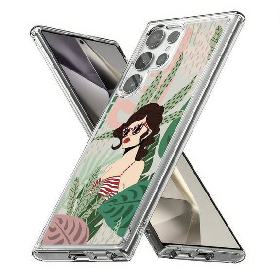 TalkingCase Slim Fit Phone Case Compatible for Samsung Galaxy S24 Ultra(Not S24, S24+ Plus), Modern Girl Jungle Print, Lightweight,Flexible, USA Print