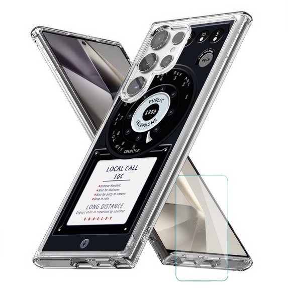 TalkingCase Slim Fit Phone Case Compatible for Samsung Galaxy S24 Ultra(Not S24, S24+ Plus), Vintage Telephone 1 Print, w/ Glass Screen Protector, Lightweight,Flexible, USA Print