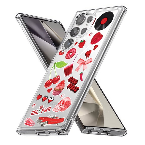 TalkingCase Slim Fit Phone Case Compatible for Samsung Galaxy S24 Ultra(Not S24, S24+ Plus), Cherry Heart Print, Lightweight,Flexible, USA Print