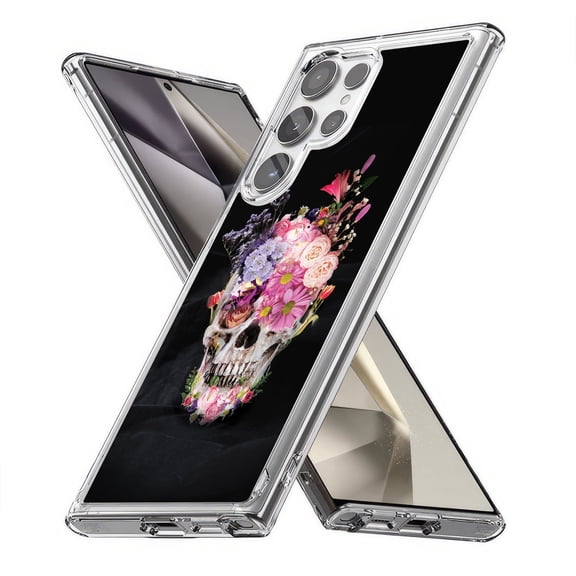 TalkingCase Slim Fit Phone Case Compatible for Samsung Galaxy S24 Ultra(Not S24, S24+ Plus), Flower Skull Print, Lightweight,Flexible, USA Print