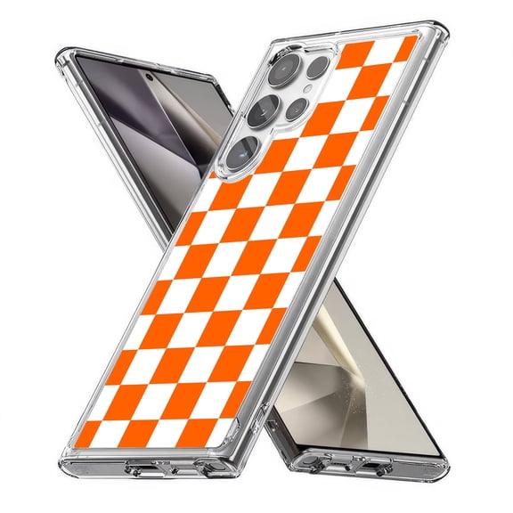 TalkingCase Slim Fit Phone Case Compatible for Samsung Galaxy S24 Ultra(Not S24, S24+ Plus), Orange Checkered Print, Lightweight,Flexible, USA Print