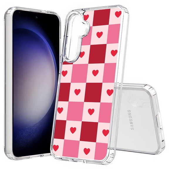 TalkingCase Slim Fit Phone Case Compatible for Samsung Galaxy S25(Not S25+ Plus/Ultra), Checkers Pink Hearts Print, Lightweight,Flexible, USA Print