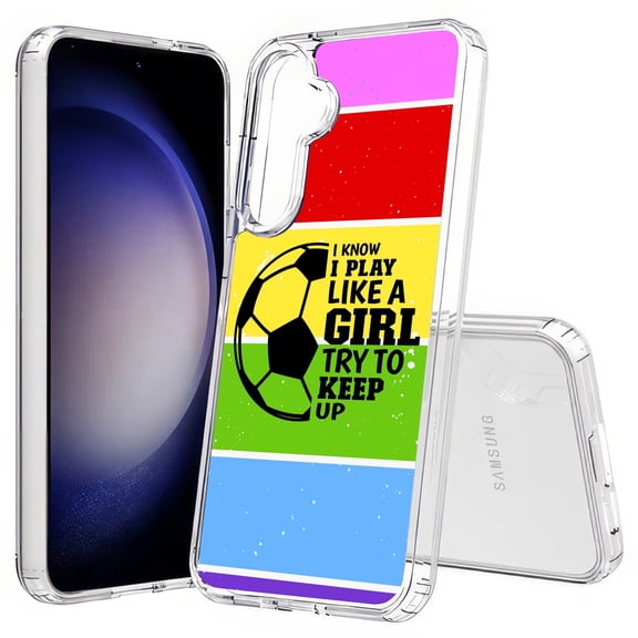 TalkingCase Slim Fit Phone Case Compatible for Samsung Galaxy S25(Not S25+ Plus/Ultra), Keep Up Girl Soccer Print, Lightweight,Flexible, USA Print
