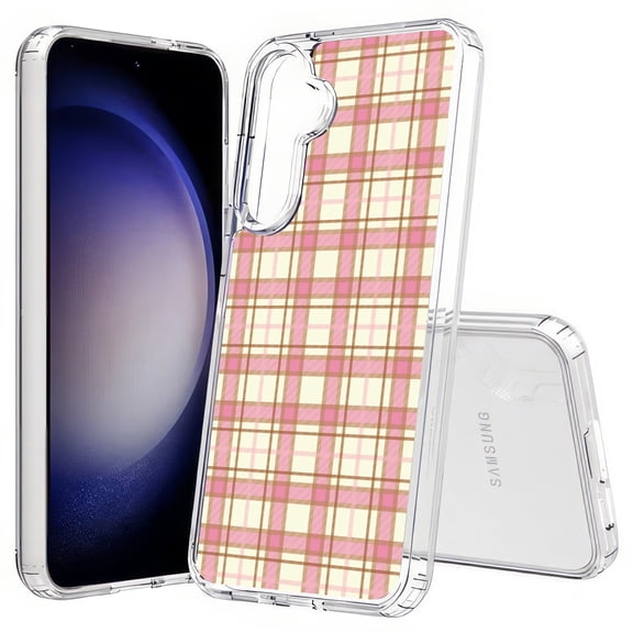 TalkingCase Slim Fit Phone Case Compatible for Samsung Galaxy S25(Not S25+ Plus/Ultra), Pink Plaid Lines Print, Lightweight,Flexible, USA Print