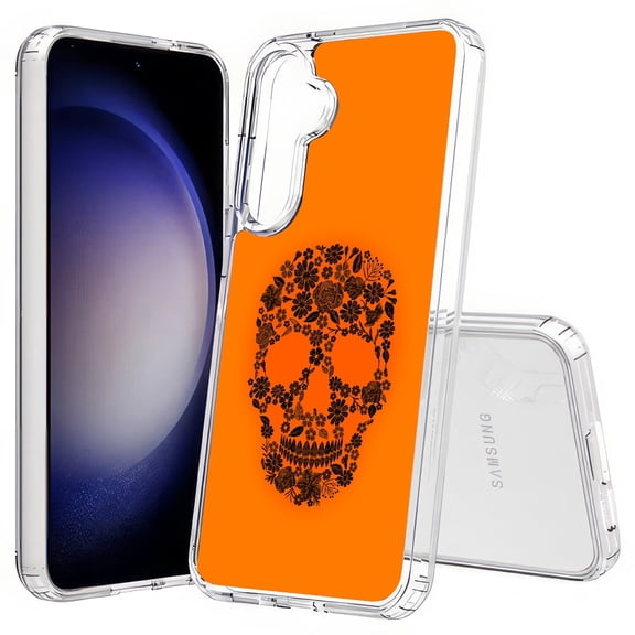TalkingCase Slim Fit Phone Case Compatible for Samsung Galaxy S25(Not S25+ Plus/Ultra), Skull Flower Orange Print, Lightweight,Flexible, USA Print