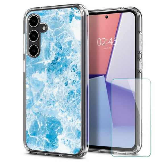 TalkingCase Slim Fit Phone Case Made for Samsung Galaxy S23 FE, Blue White Marble 3 Print, w/ Glass Screen Protector, Military Grade, Lightweight,Flexible, Print in USA