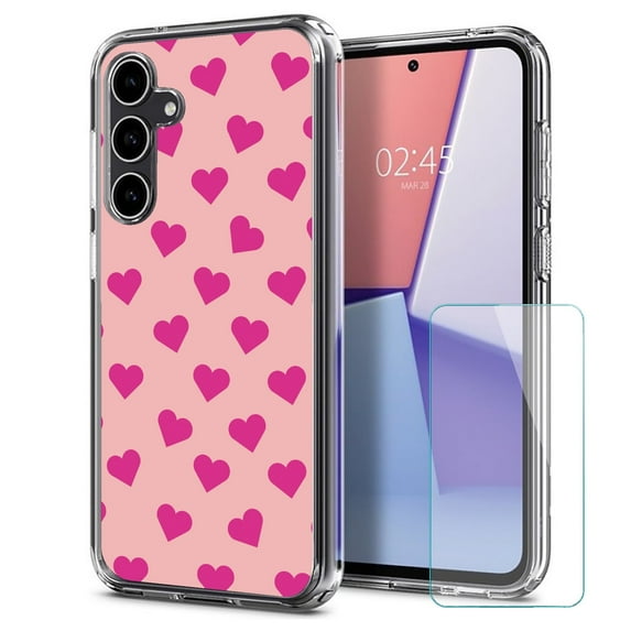 TalkingCase Slim Fit Phone Case Made for Samsung Galaxy S23 FE, Cute Pink Hearts Print, w/ Glass Screen Protector, Military Grade, Lightweight,Flexible, Print in USA