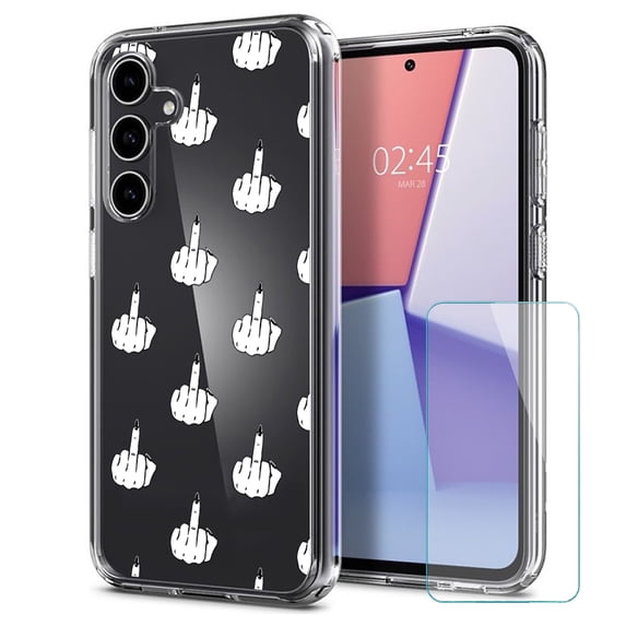 TalkingCase Slim Fit Phone Case Made for Samsung Galaxy S23 FE, Edgy Finger Clear Print, w/ Glass Screen Protector, Military Grade, Lightweight,Flexible, Print in USA