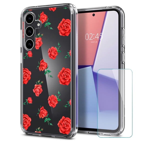 TalkingCase Slim Fit Phone Case Made for Samsung Galaxy S23 FE, Garden Rose Pattern Print, w/ Glass Screen Protector, Military Grade, Lightweight,Flexible, Print in USA