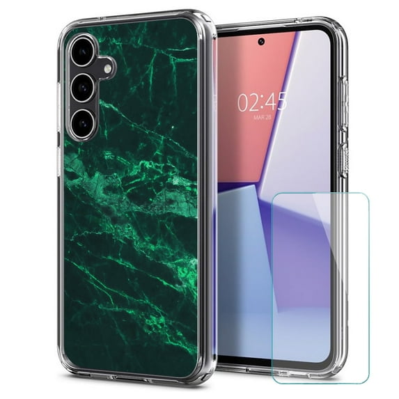 TalkingCase Slim Fit Phone Case Made for Samsung Galaxy S23 FE, Green White Marble Print, w/ Glass Screen Protector, Military Grade, Lightweight,Flexible, Print in USA