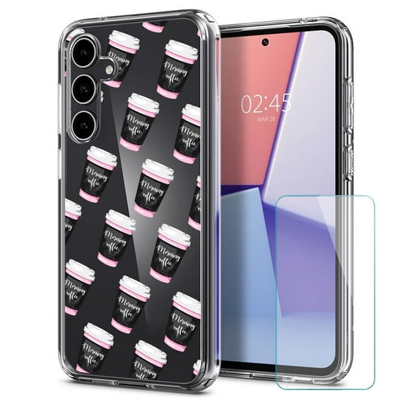 TalkingCase Slim Fit Phone Case Made for Samsung Galaxy S23 FE, Morning Coffee Cup Print, w/ Glass Screen Protector, Military Grade, Lightweight,Flexible, Print in USA