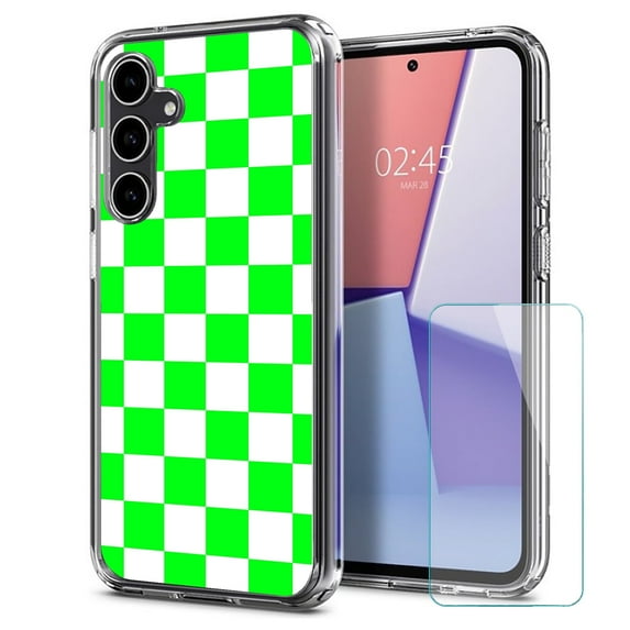 TalkingCase Slim Fit Phone Case Made for Samsung Galaxy S23 FE, Neon Checkered Print, w/ Glass Screen Protector, Military Grade, Lightweight,Flexible, Print in USA