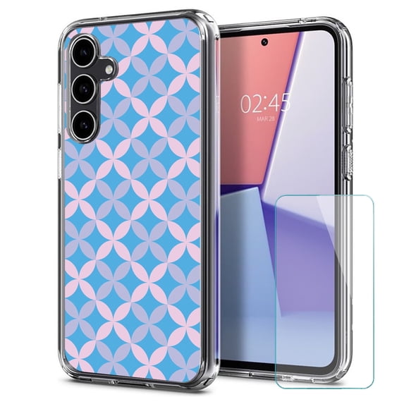 TalkingCase Slim Fit Phone Case Made for Samsung Galaxy S23 FE, Petals Pattern Blue Print, w/ Glass Screen Protector, Military Grade, Lightweight,Flexible, Print in USA