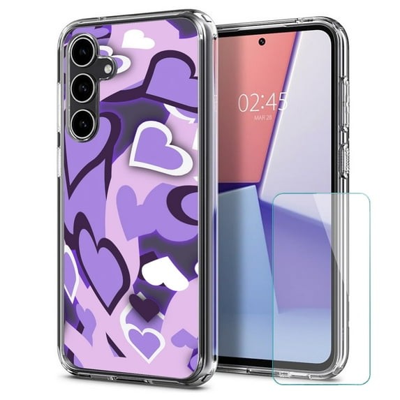 TalkingCase Slim Fit Phone Case Made for Samsung Galaxy S23 FE, Purple Love Hearts Print, w/ Glass Screen Protector, Military Grade, Lightweight,Flexible, Print in USA