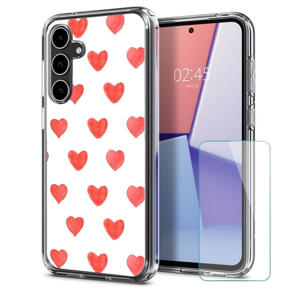 TalkingCase Slim Fit Phone Case Made for Samsung Galaxy S23 FE, Red Love Hearts Print, w/ Glass Screen Protector, Military Grade, Lightweight,Flexible, Print in USA