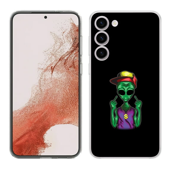 TalkingCase Slim Phone Case Compatible for Samsung Galaxy S23 2023, Finger Alien Print, w/ Tempered Glass Screen Protector, Lightweight, Flexible, Print in USA