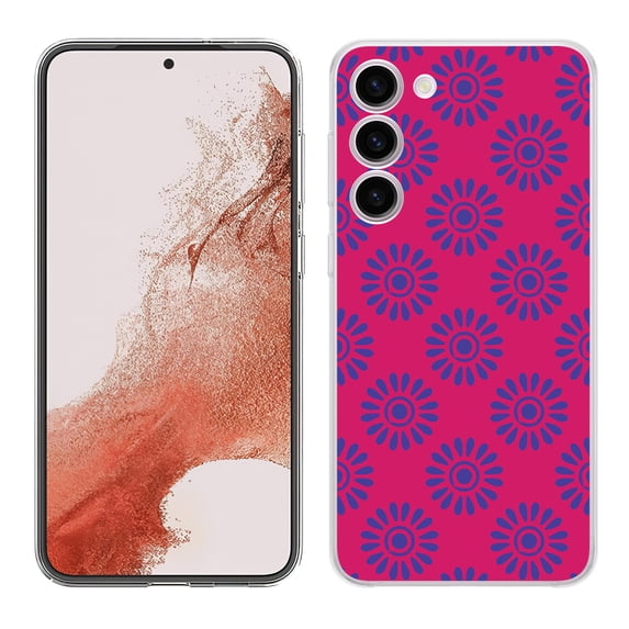 TalkingCase Slim Phone Case Compatible for Samsung Galaxy S23 2023, Flowers Blue Pink Print, w/ Tempered Glass Screen Protector, Lightweight, Flexible, Print in USA