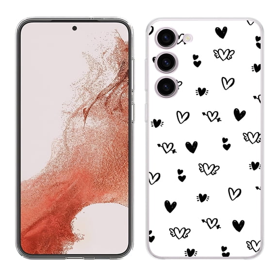 TalkingCase Slim Phone Case Compatible for Samsung Galaxy S23 2023, Flying hearts Print, w/ Tempered Glass Screen Protector, Lightweight, Flexible, Print in USA
