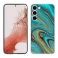thumbnail image 1 of TalkingCase Slim Phone Case Compatible for Samsung Galaxy S23 2023, Gold Blue Marble Print, w/ Tempered Glass Screen Protector, Lightweight, Flexible, Print in USA, 1 of 7