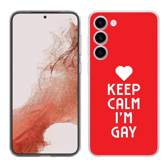 TalkingCase Slim Phone Case Compatible for Samsung Galaxy S23 2023, Keep Calm Gay Print, w/ Tempered Glass Screen Protector, Lightweight, Flexible, Print in USA