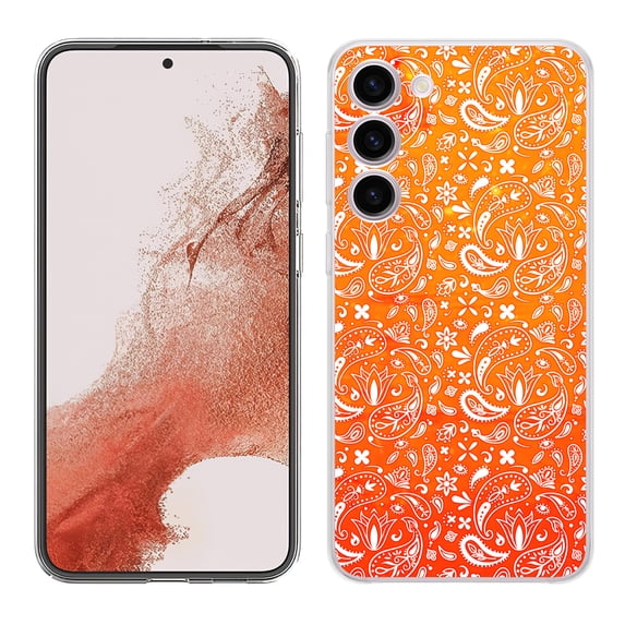 TalkingCase Slim Phone Case Compatible for Samsung Galaxy S23 2023, Orange Bandana Print, w/ Tempered Glass Screen Protector, Lightweight, Flexible, Print in USA