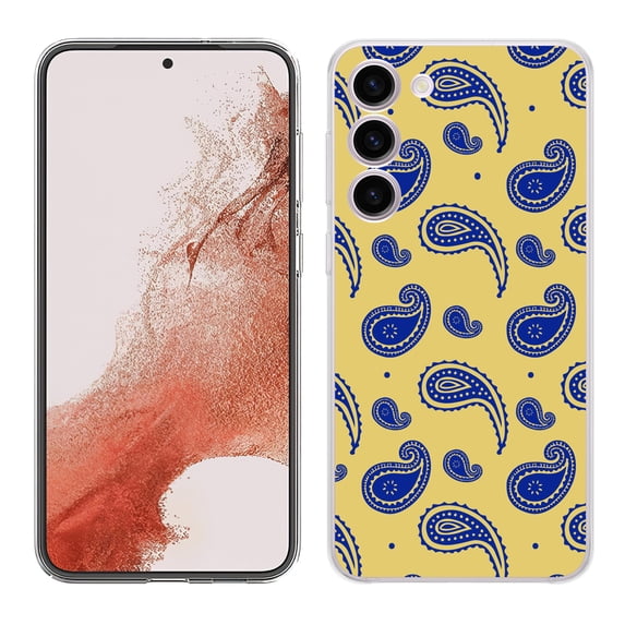 TalkingCase Slim Phone Case Compatible for Samsung Galaxy S23 2023, Paisley Yellow Print, w/ Tempered Glass Screen Protector, Lightweight, Flexible, Print in USA