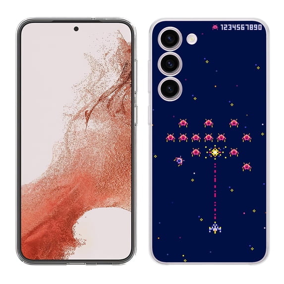 TalkingCase Slim Phone Case Compatible for Samsung Galaxy S23 2023, Retro Games 1 Print, w/ Tempered Glass Screen Protector, Lightweight, Flexible, Print in USA