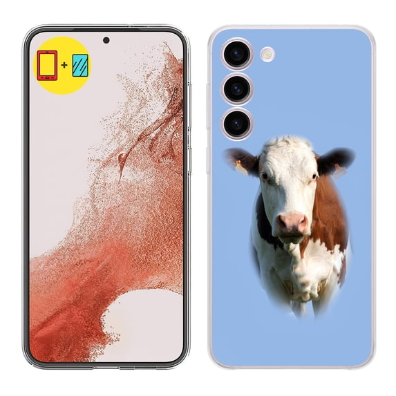 TalkingCase Slim Phone Case Compatible for Samsung Galaxy S23+ Plus 2023, Animal Cow Pattern Print, w/ Tempered Glass Screen Protector, Lightweight, Flexible, USA