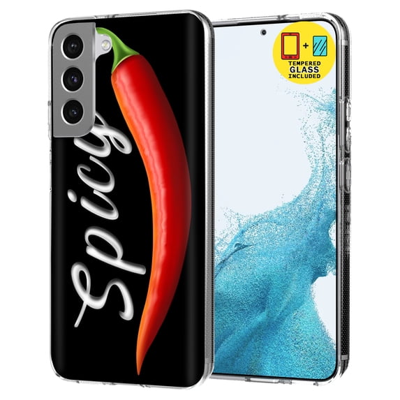 TalkingCase Slim Case Compatible for Samsung Galaxy S22 5G, Glass Screen Protector Incl, Spicy Chili Pepper 1 Print, Lightweight,Flexible,Soft, USA