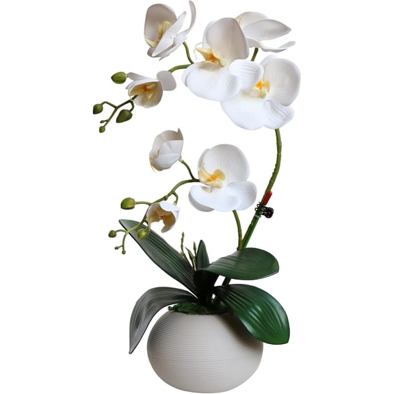 Tall 17" White Real Touch Orchid Artificial Flowers with Vase Fake Orchids Silk Floral for Home Decor Indoor Bathroom Decoration Potted Office Table Top Centerpieces Arrangements