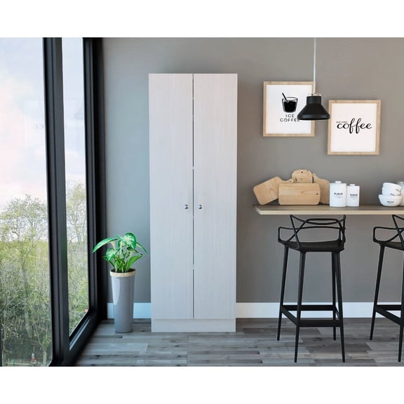 Tall 2-Door Storage Cabinet | Versatile Storage for Various Spaces | White Washed Oak on Particle Board | Solves Clutter Problems