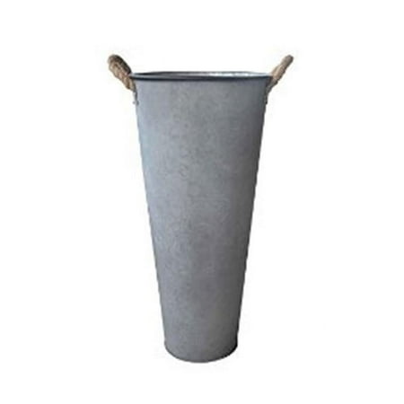 Tall 27.5 in. Metal French Bucket With 2 Rope Handles
