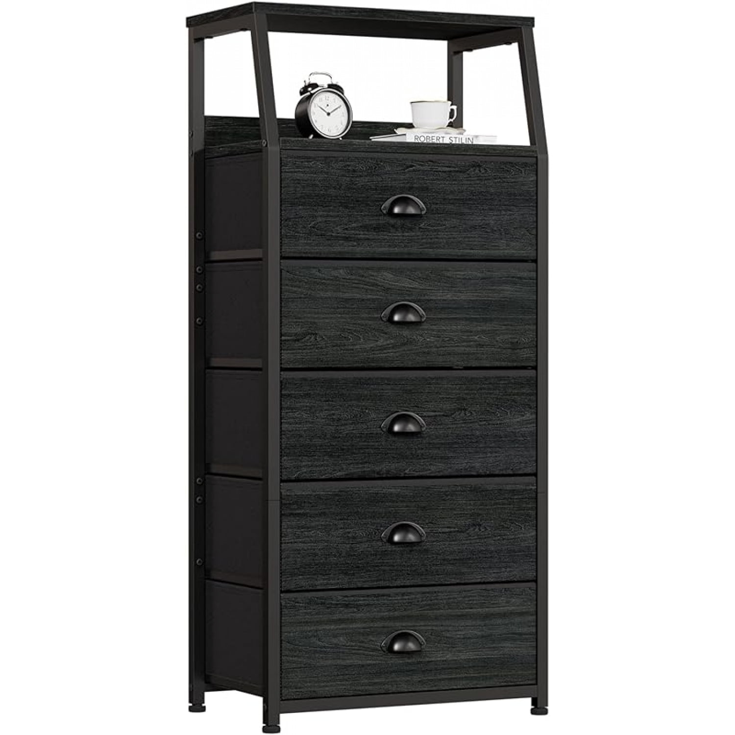 Tall 3 Drawers Dresser, Vertical Storage Tower for Bedroom, Hallway, Entryway, Nursery, Closet Organizer, Nightstand Bedside Table Furniture, Sturdy Steel Frame, Wood Top