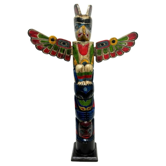 Tall 3 Foot Tall Style Wooden Eagle with Fish Totem Pole