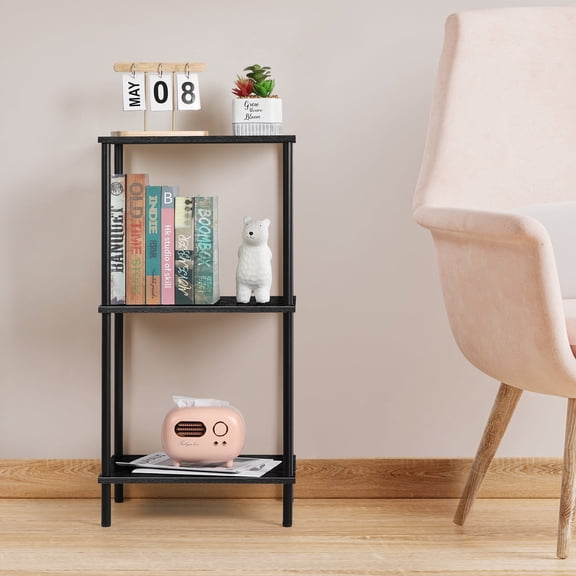 Tall 3-Tier End Table with Metal Frame, 30.9" Black Side Table with Open Shelves for Small Spaces, Living Room, Bedroom, Bathroom