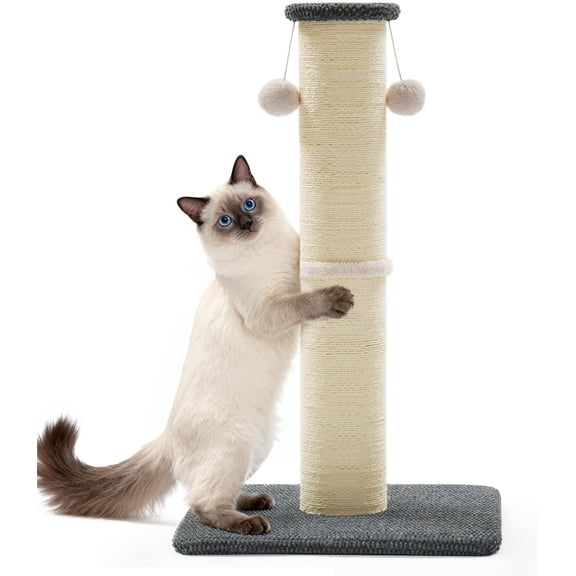 Tall   , 33"  Sisal  Scratcher with  Balls, Heavy Duty and Thicker   for Indoor Cats Adults, Sturdy Base  Scratch , Dark Grey