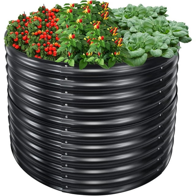 Tall, 42" Round Metal Raised Bed Garden Bed Kit, Galvanized Planter
