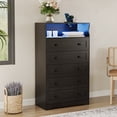 Tall 5-Drawer Wood Dresser, Narrow Chest of Drawers with LED Lights ...