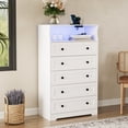 Tall 5-Drawer Wood Dresser, Narrow Chest of Drawers with LED Lights ...