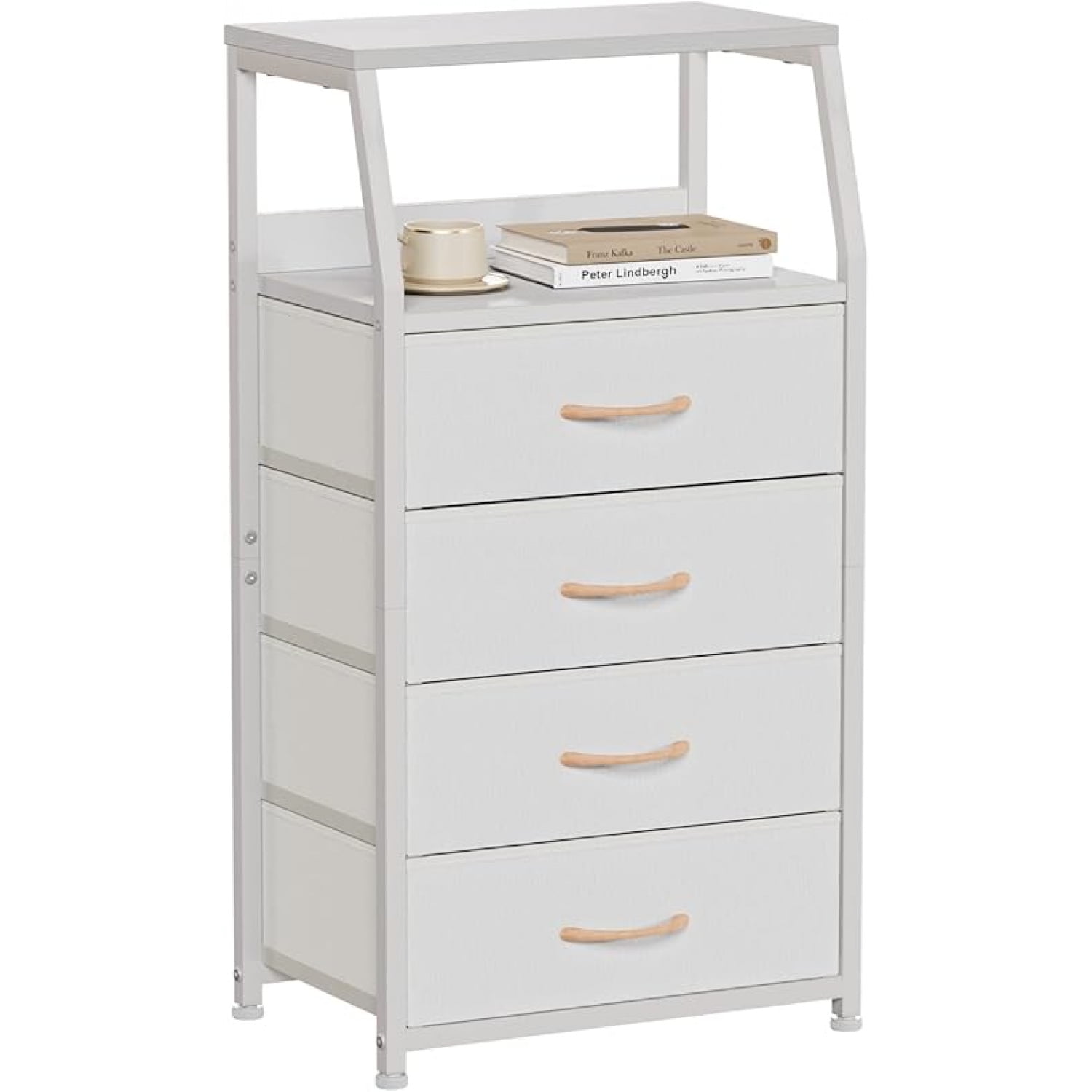 Tall 5 Drawers Dresser, Vertical Storage Tower for Bedroom, Hallway, Entryway, Nursery, Closet Organizer, Nightstand Bedside Table Furniture, Sturdy Steel Frame, Wood Top