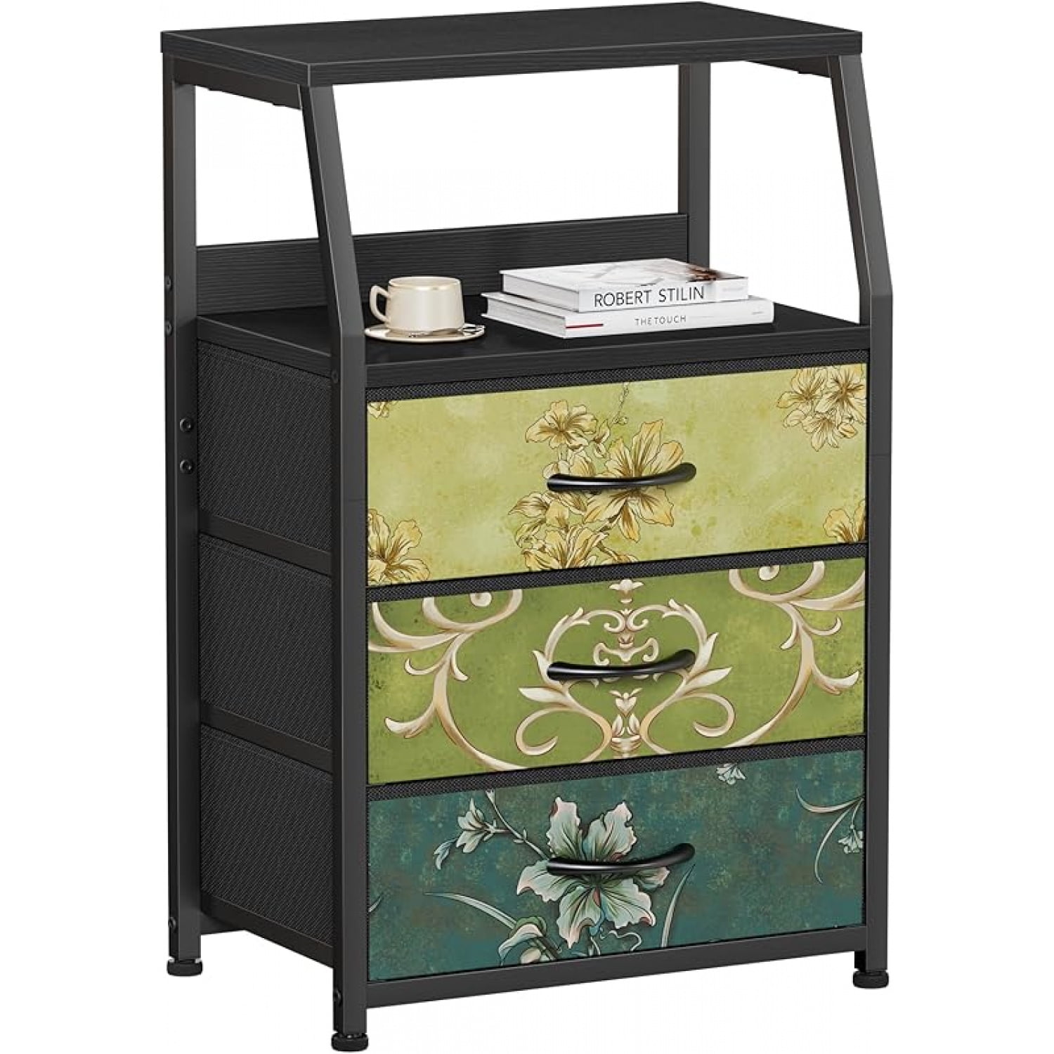 Tall 5 Drawers Dresser, Vertical Storage Tower for Bedroom, Hallway, Entryway, Nursery, Closet Organizer, Nightstand Bedside Table Furniture, Sturdy Steel Frame, Wood Top