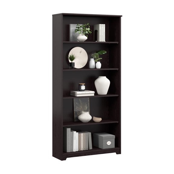 Tall 5-Shelf Open Bookcase, Espresso Oak Engineered Wood Display Cabinet