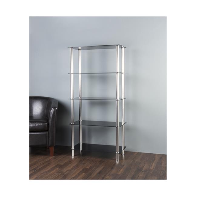 Tall 5 Tier Shelving Unit Chrome Effect & Black Glass