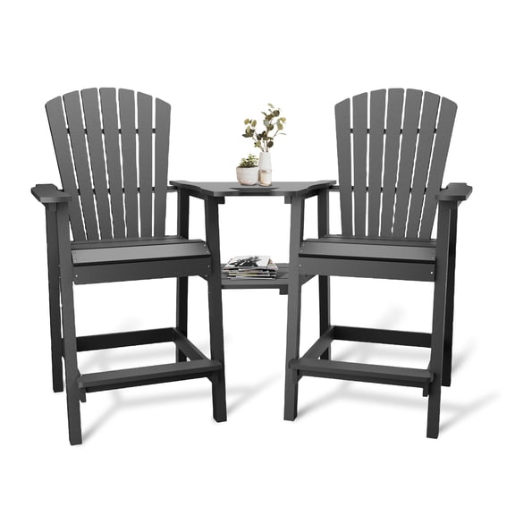 Tall Adirondack Chair Set of 2, Outdoor Bar Height Adirondack Chairs with Double Connecting Trays, All Weather HDPE Adirondack Barstools for Deck Balcony Backyard Patio Garden, Grey