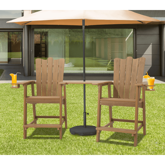 Naipo Tall Adirondack Chairs Set of 2, HDPE All Weather Adirondack Bar stools with Double Connecting Tray Weather Resistant for Patio Garden, Backyard Deck Lawn Pool ,Teak
